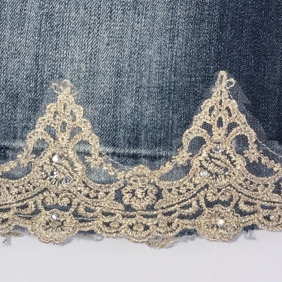 JIXI DENIM SKIRT WITH GOLD SEQUIN LACE - Picture 4 of 6